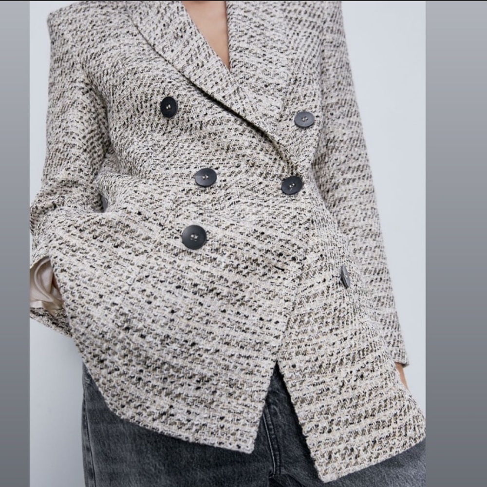 🤗NWT Zara Tweed Long Double Breasted Jacket size S - Picture 3 of 8